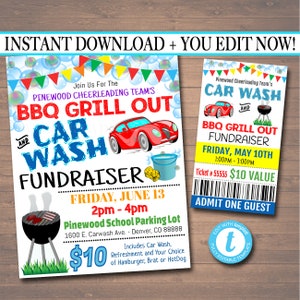 EDITIERBARE Car Wash Fundraiser Flyer Ticket Set, pto pta, Kirche Wohltätigkeitsgemeinschaft Schule Benefizveranstaltung, Bbq Picknick Grill Out SOFORTIGER DOWNLOAD