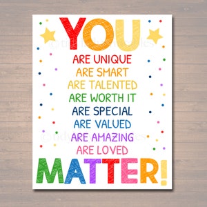 YOU MATTER Classroom Printable, Counseling Office Poster, Counselor Office Decor Therapist Office, Social Worker Sign, Self Esteem Printable