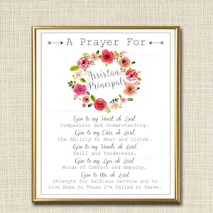 Assistant Principal Prayer Gift School Educator Gift Floral Classroom Office Decor Wall Art INSTANT DOWNLOAD Religious Inspiration PRINTABLE