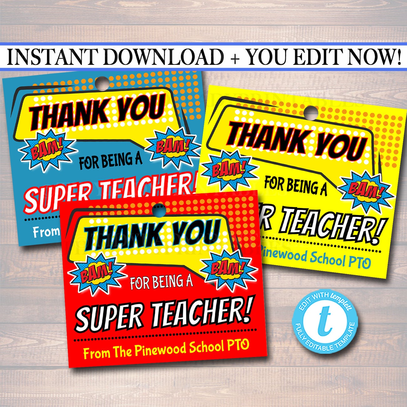 Editable Superhero Favor s Digital Files Super Hero Star Etsy
