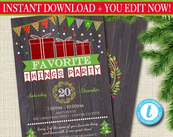 EDITABLE Favorite Things Exchange Party Invitation, Bridal Shower Invite, Teacher Party Holiday Invite, Dirta Santa Party INSTANT DOWNLOAD