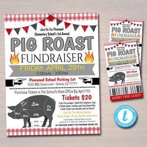 Bearbeitbares Schwein Braten Fundraiser Flyer Ticket Poster Set, pto pta, Church Community School Charity, Team Sports Benefiz Grill, SOFORTIGER DOWNLOAD