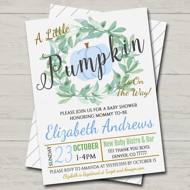 EDITABLE Boy Rustic Fall Baby Couples Shower Party Invitation, Halloween Shower Invite, A little Pumpkin is on it's Way INSTANT DOWNLOAD image 2