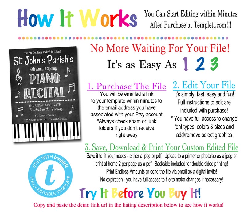 Piano Music Performance Church Concert Invitation EDITABLE Piano Recital InvitationFlyer Digital Invite School Event INSTANT DOWNLOAD