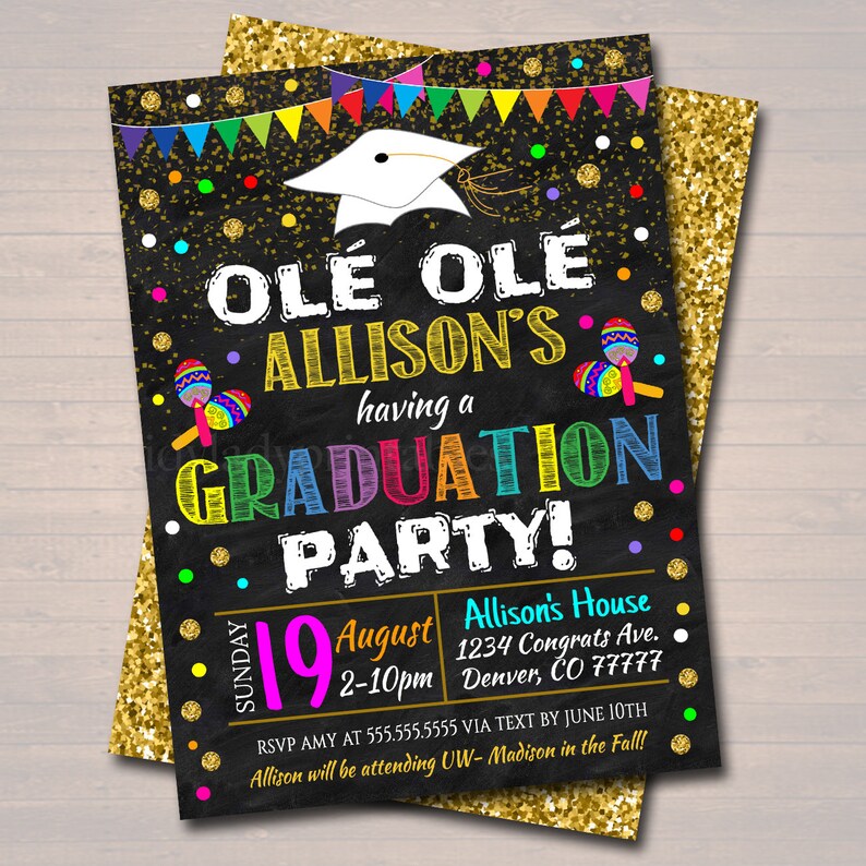 Editable Fiesta Graduation Invitation Chalkboard Printable | Etsy