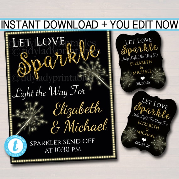 Sparkler Send Off Set TEMPLATE - PRINTABLE Sign & Tags, Wedding Sparkler Package, Sparkler Sign and Tags, Wedding Sparkler, Let Love Sparkle Il_570xn