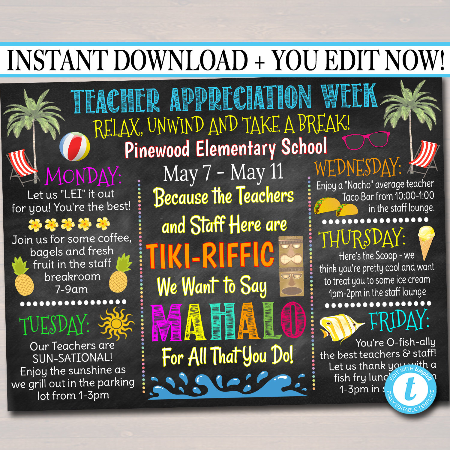 Appreciate your teachers in a meaningful way this teacher appreciation week. EDITABLE Beach Themed Teacher Appreciation Week Itinerary ...