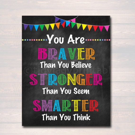 School Counselor Office Decor, Classroom Decor High School Classroom Poster, Braver Smart Stronger Than You Think, Self Esteem Printable Art Il_570xn