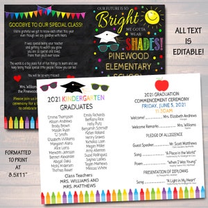 Graduation Ceremony Bundle, Invite, Diploma, Program Template, Any Grade School, Future is So Bright we gotta wear Shades, EDITABLE TEMPLATE image 4