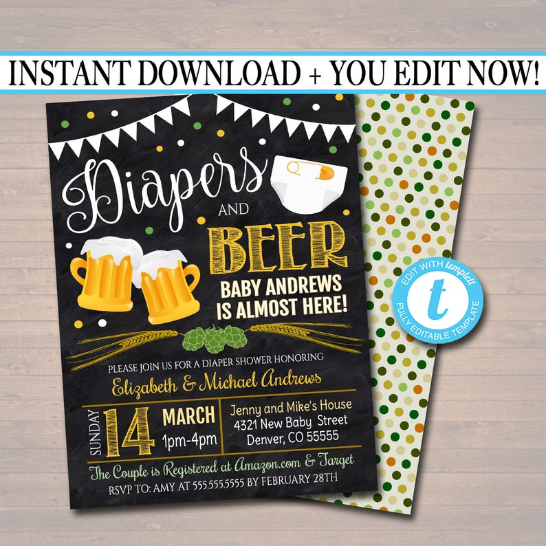 EDITABLE Diapers And Beer Couples Shower Baby Keg Party Baby Etsy