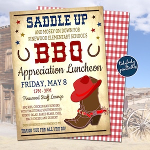 Western BBQ Teacher Appreciation Invitation: Editable Printable (Digital Download)