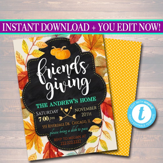 Printable Friendsgiving Party Invitation, Thanksgiving Party Invite, Adult Thanksgiving Party, Eat Drink & Be Thankful, Friendsgiving Feast Il_570xn