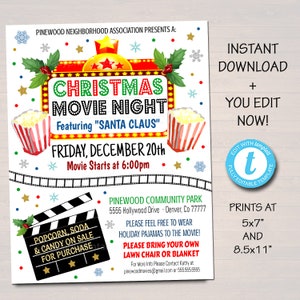 Editable Christmas Movie Night Flyer: School Church Event (Digital Download)