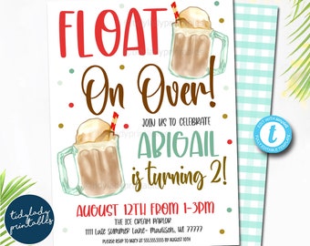 Root Beer Float Invitation, Ice Cream Float Invite, Summer Birthday Party, Summer Kids Retro Vintage  Ice Cream Parlor, EDITABLE TEMPLATE