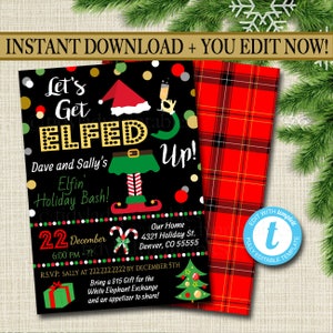 Let&#39;s Get Elfed Up Christmas Invitation, Holiday Party Invite, Holiday Party Invite Adult Xmas Party, Holiday Ugly Sweater Editable Template
