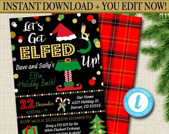 Let's Get Elfed Up Christmas Invitation, Holiday Party Invite, Holiday Party Invite Adult Xmas Party, Holiday Ugly Sweater Editable Template