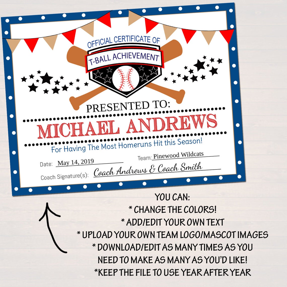 EDITABLE T-ball Award Certificates INSTANT DOWNLOAD Team - Etsy
