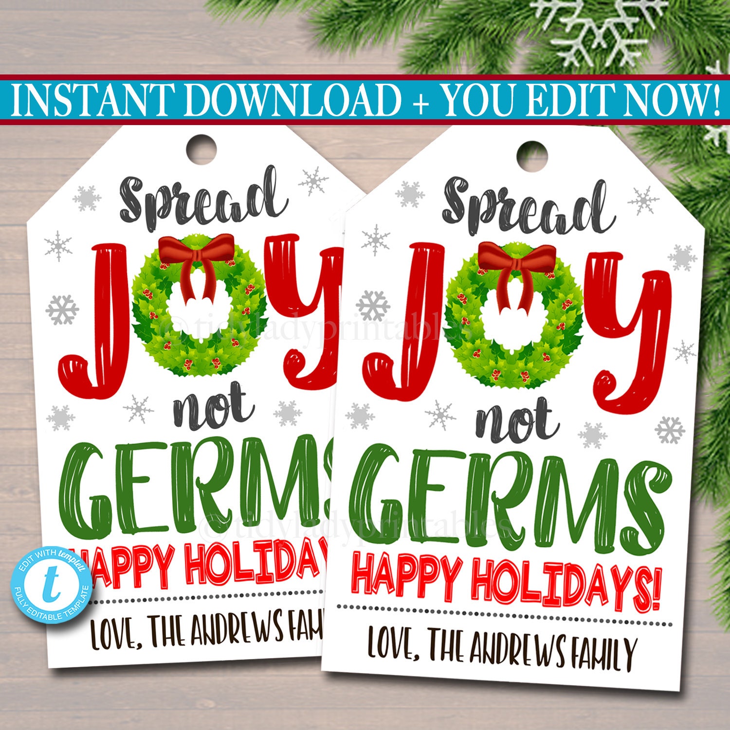 Christmas Gift Tag Spread Joy Not Germs Soap Hand Sanitizer | Etsy