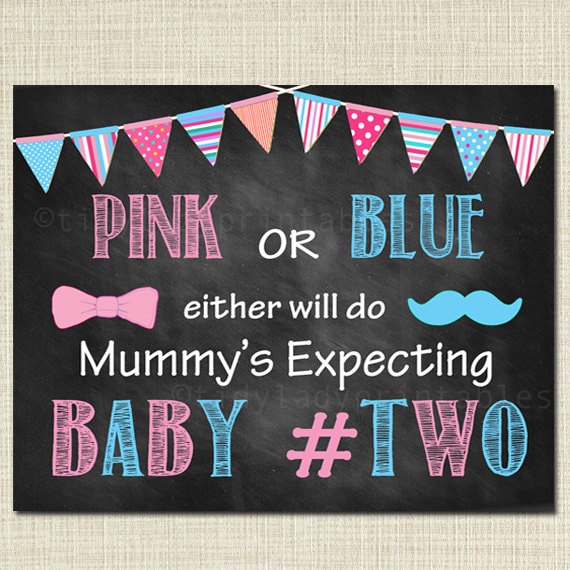 Second Child Pregnancy Announcement, Pink or Blue Printable Chalkboard Poster, Pregancy Reveal Prop, Sibling Announcement Baby #2 Photo Prop Il_570xn