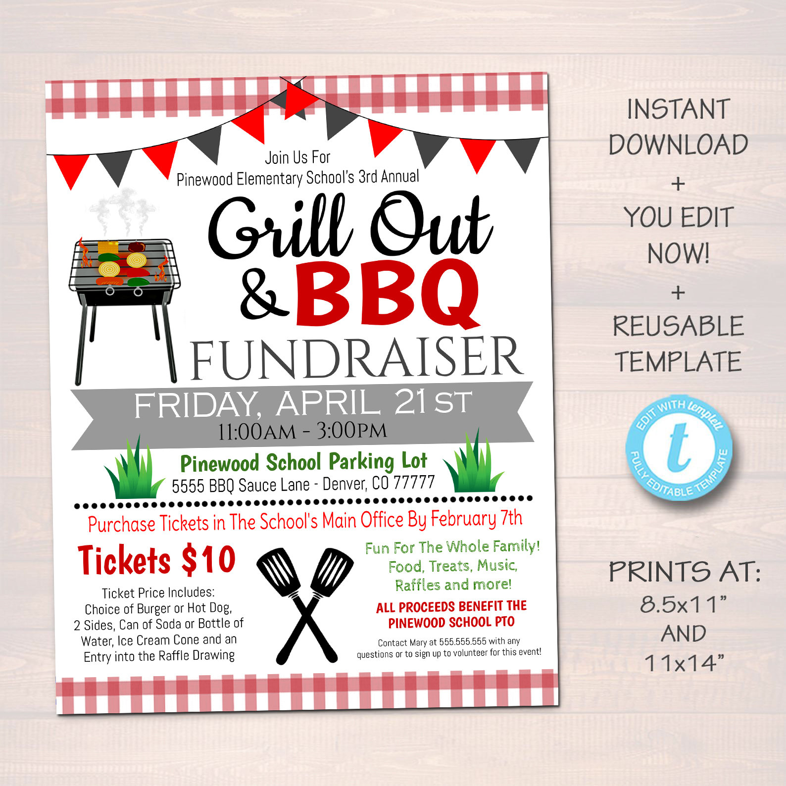 editable-bbq-grill-out-fundraiser-flyer-ticket-poster-set-pto-etsy