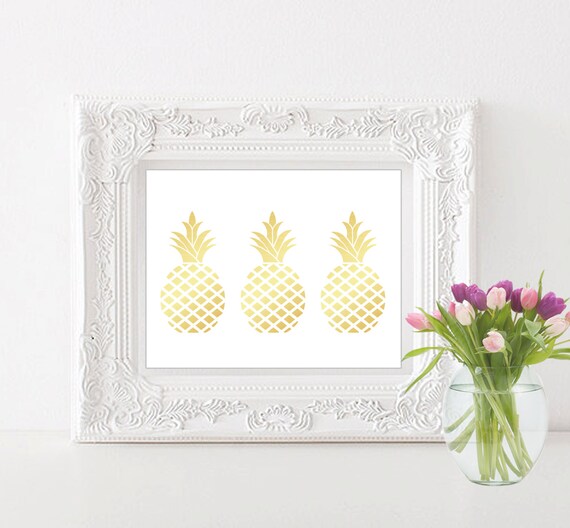 Gold Pineapple Printable Art, Faux Gold Foil, Modern Feminine Beach Decor, Boho Chic Gallery Wall Bedroom Art, Tropical Art INSTANT DOWNLOAD Il_570xn
