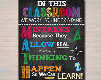 MATH Teacher Classroom Poster, Printable Mistakes Math Classroom, Math Class Poster Decor, High School, Classroom Rules, Math Teacher Gift