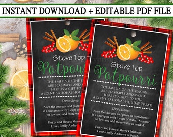 EDITABLE Stove Top Potpourri Christmas Gift Tags, Secret Santa, Office Staff Teacher Gift Holiday Printable, White Elephant INSTANT DOWNLOAD