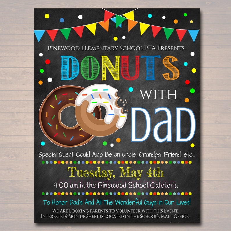 EDITABLE Donuts With Dad Printable PTA Flyer, Father's Day Event, School Dad Appreciation Fundraiser Digital Invitation image 2