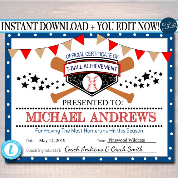 T Ball Certificate Templates