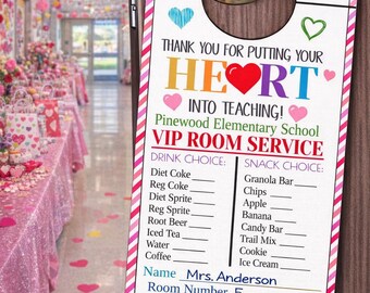 Valentine's Day Teacher Staff Appreciation Door Hanger, February Room Service School Employee Staff Thank You (Printable/Editable)