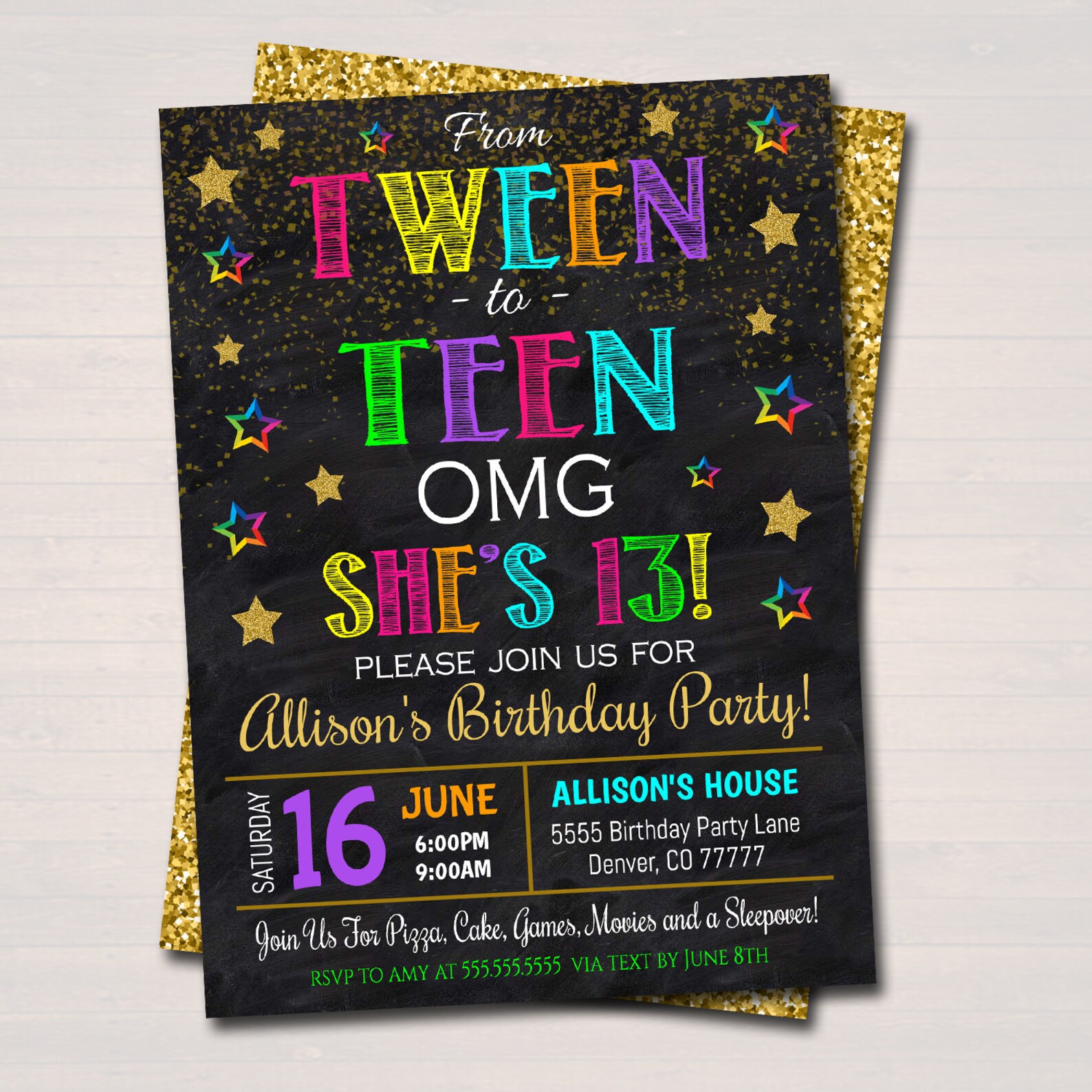 EDITABLE Tween To Teen 13th Birthday Party Invitation Omg | Etsy