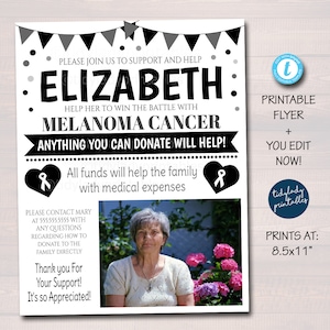 Skin Cancer Benefit Fundraiser Flyer, Printable Black Charity Church Benefit Fundraiser Event Poster Melanoma Cancer, EDITABLE TEMPLATE