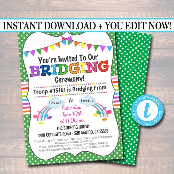 Bridging Invitation INSTANT + EDITABLE template Bridging From Daisies to Brownies to Juniors Troop Bridging Ceremony, Scout Printable Il_570xn