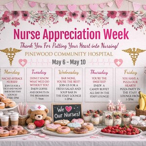 Editable Nurses Week Appreciation Itinerary Poster, Medical CNA Appreciation Week, National Nurses Week Thank You Sign (Digital Download) image 1