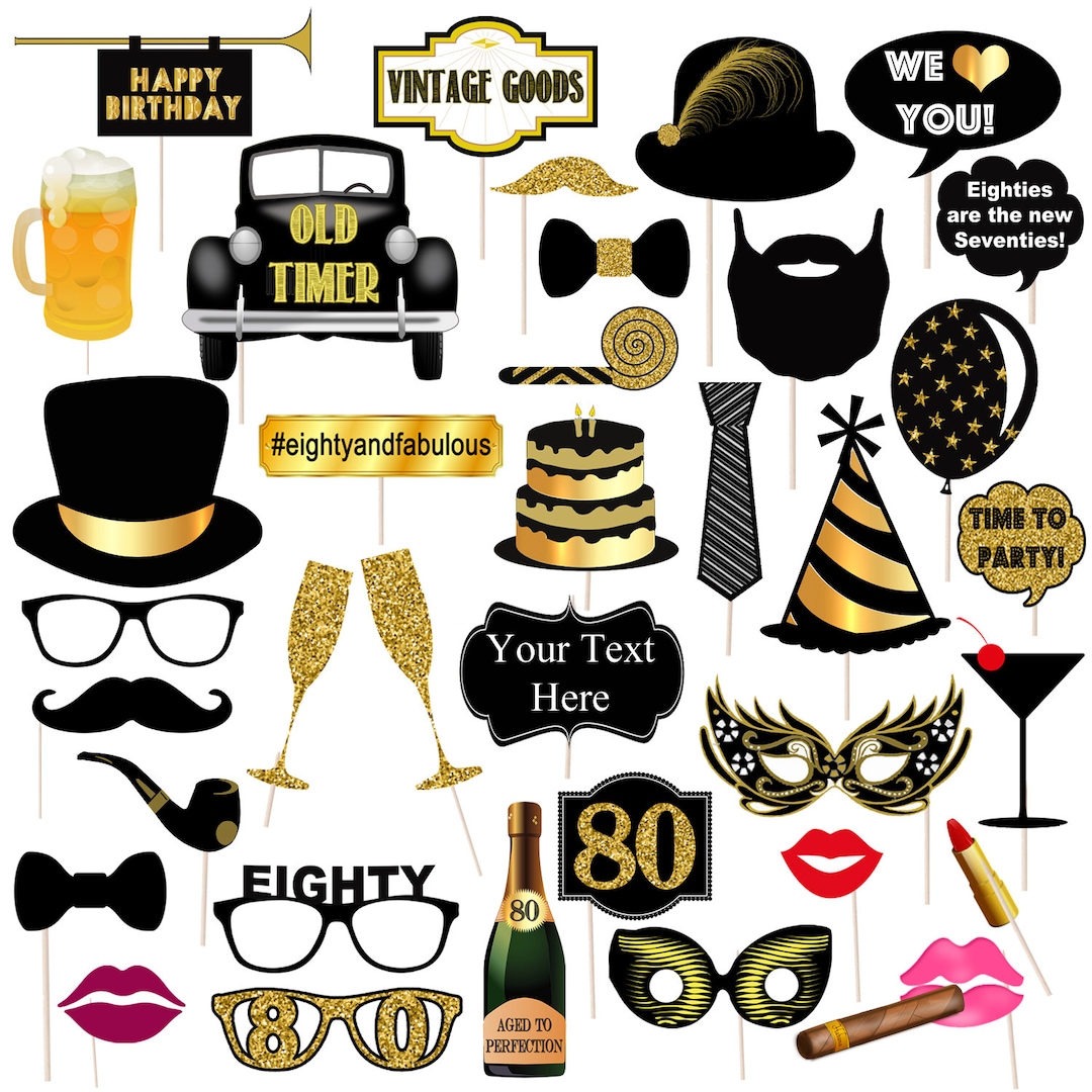 EDITABLE 80th Birthday Party Props, Printable Photo Booth Props INSTANT ...