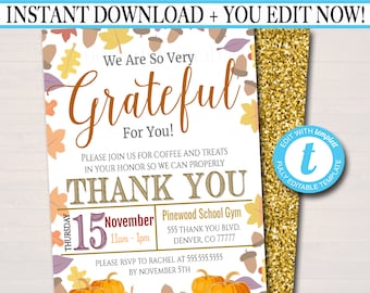 Herbst Wertschätzung Einladung: Bearbeitbar Thanksgiving Danke (INSTANT DOWNLOAD)