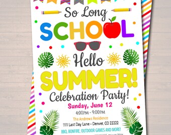Editable End of School/Summer Party Invitation (Digital Invite)