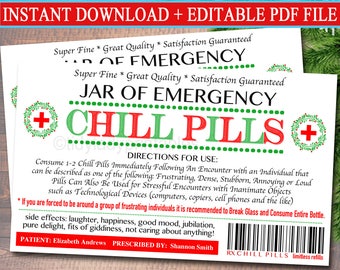 Bewerkbaar Chill Pills-label: Funny Gag-cadeau (pdf)