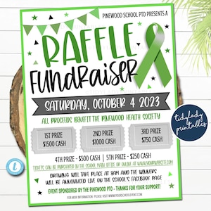 Green Ribbon Raffle Fundraiser Flyer: Editable Template (Digital Download)