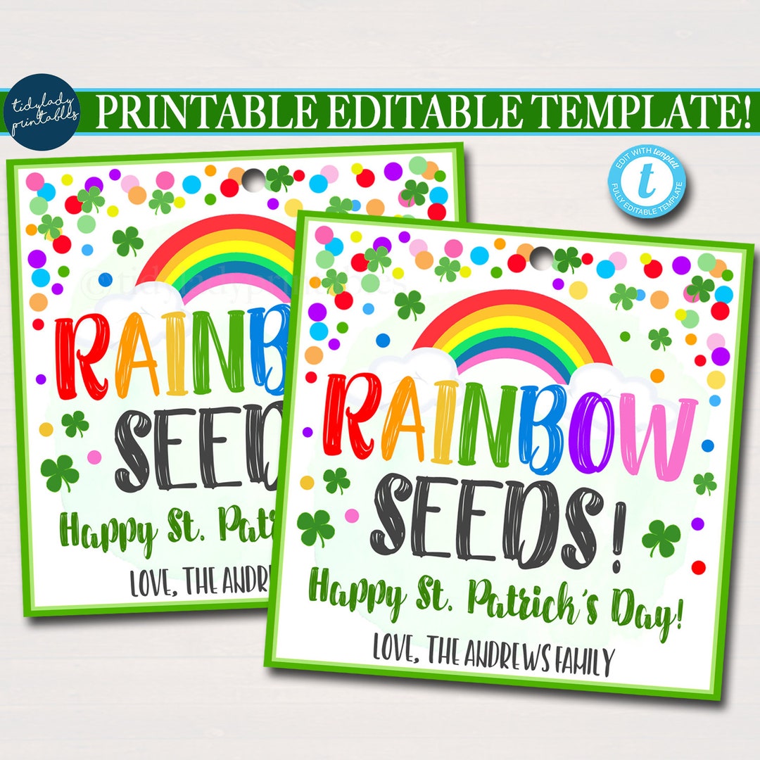 St. Patrick's Day Gift Tags Rainbow Seeds Candy Kids