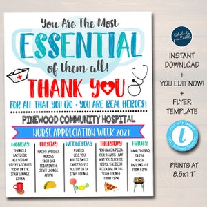Nurse Appreciation Week 2022 Itinerary Template, You Are Essential Medical Staff, National Nurses Week Schedule Events, EDITABLE TEMPLATE