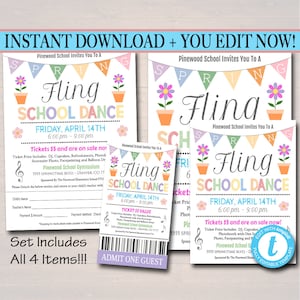 EDITIERBARE Spring Fling School Dance Set, Einladung, Flyer Party Einladung Ostern Event Kirche Community Event, pto, pta, INSTANT DOWNLOAD