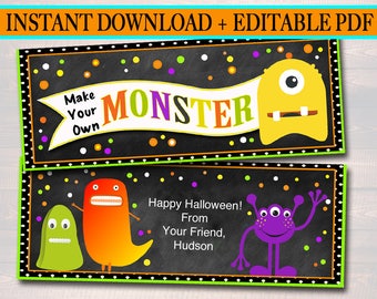 Faites vos propres décorations de sac de friandises monstres : cadeaux d'Halloween (PDF modifiable)