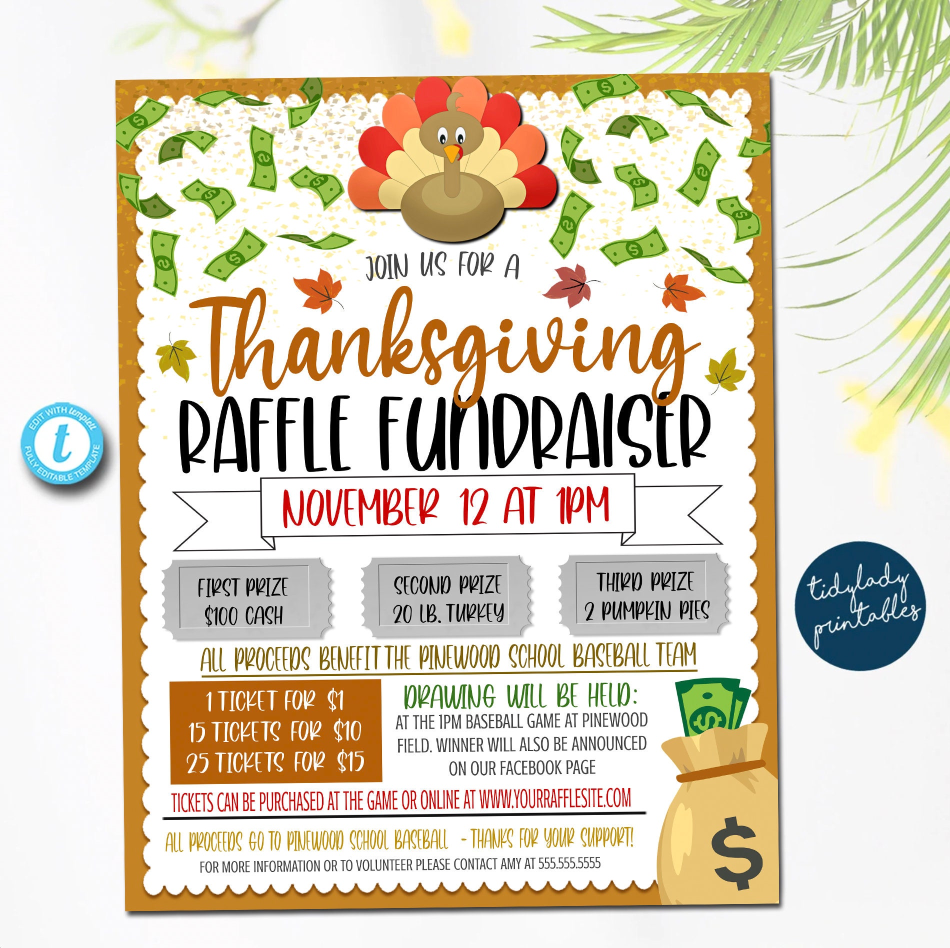 Thanksgiving Raffle Flyer Template: Fall Fundraiser (digital Download ...