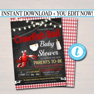 Editable Crawfish Boil Beer Baby Shower Invitation Chalkboard Printable Baby Sprinkle, Crayfish Couples Shower Party Invite INSTANT DOWNLOAD