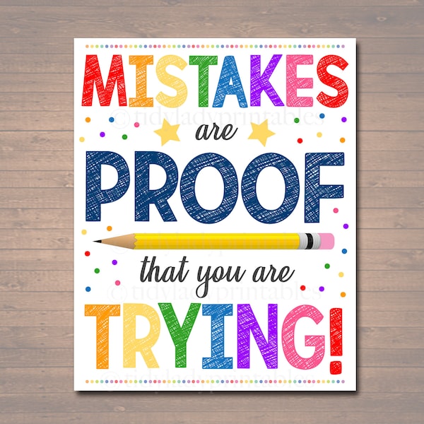 Classroom Decor, Mistakes Are Proof You're Trying Poster, Counselor Office Poster, Social Work Office Art, Educational Motivational Poster