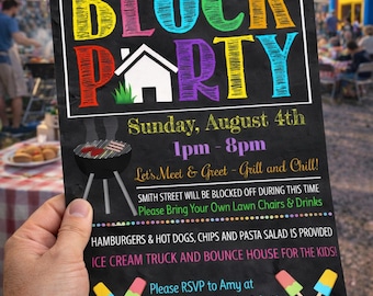 Editable Block Party Invitation: BBQ Picnic, Summer Street Party Celebration Invite Flyer Template (Digital Download)