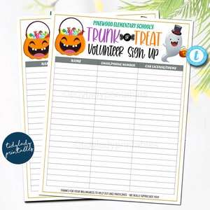 EDITABLE Trunk or Treat Car Volunteer Sign Up Form Printable Halloween, Community Church Halloween Event Sign Up Sheet Kids Halloween Party
