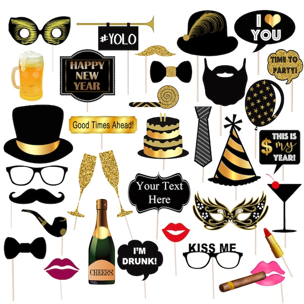 EDITABLE New Years Party Props, Printable Photo Booth Props INSTANT DOWNLOAD, New Years Eve Party Props, Photobooth Signs, Happy New Year