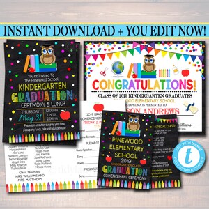 25% Rabatt auf riesiges Abschlussfeier-Set, Einladung, Programmvorlage, Diplom-Zertifikat JEDER GRADE, druckbare Kinderschule, Sofortiger Download